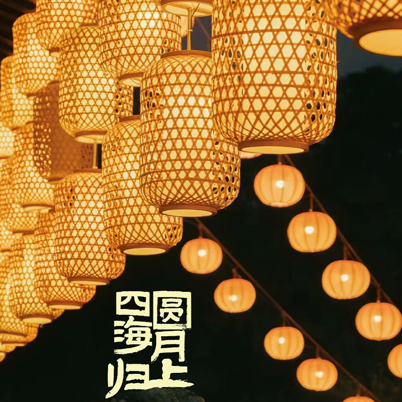 仿古竹编串联灯笼禅意防水防晒灯