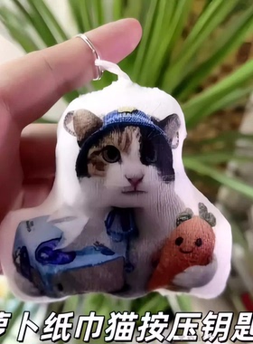 创意搞怪猫咪发声挂件钥匙扣萝卜纸巾按压搞笑整蛊玩具创意玩具