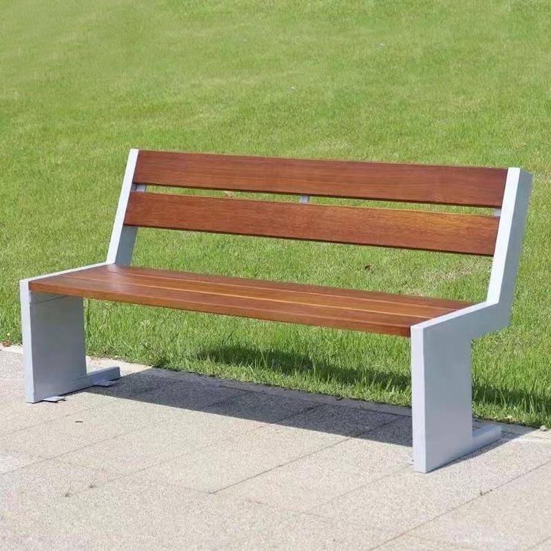 户外樟子松实木休闲椅钢结构椅脚小区公园景区庭院防腐木休闲椅