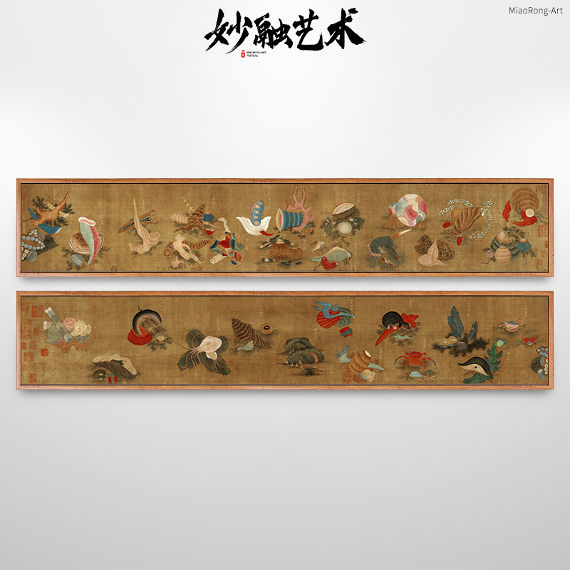 刘松年海珍图海洋动物壁画仿古新中式餐厅装饰画酒店背景墙挂画图片