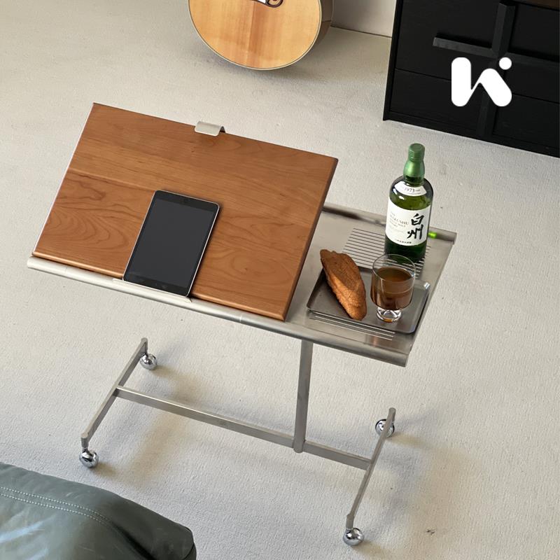 再物设计出品|移动实木带轮小推车茶几琴谱架可升降边几床边