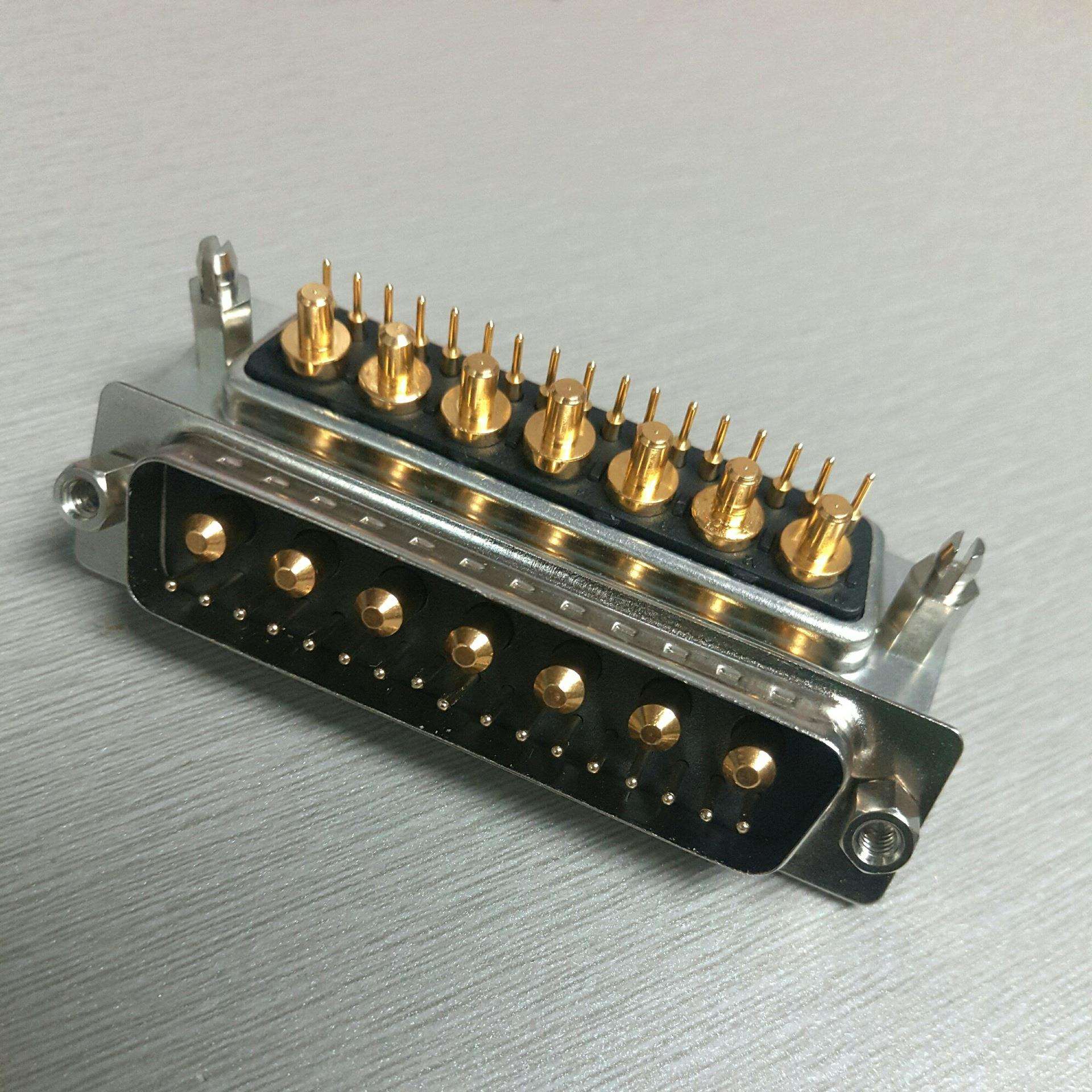 矩形大电流D-SUB24W7直插式公座180度焊板公头带鱼叉铆锁