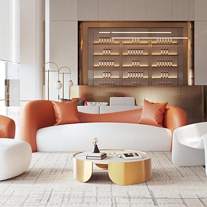 北欧简约布艺沙发客厅家用小户型沙发会客休息区轻奢网红弧形沙发