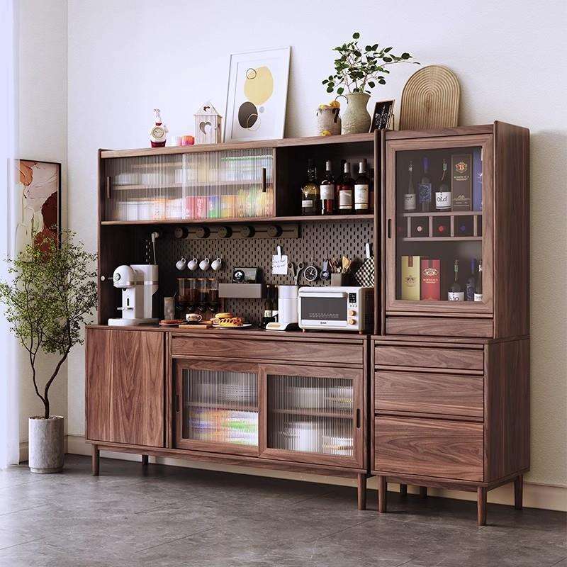 北欧黑胡桃木餐边柜实木一体咖啡柜靠墙收纳柜日式樱桃木高柜酒柜