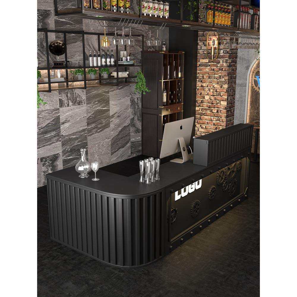 复古工业风酒吧吧台音乐餐吧清吧收银台小酒馆接待前台转角吧台