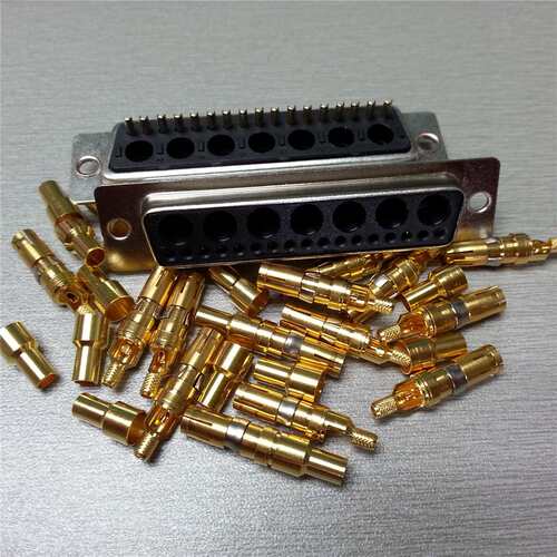 现货射频焊线式D-SUB24W7母头d型矩形高频同轴17+7母座直出连接器