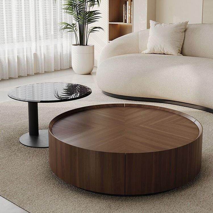 北欧意式实木茶几组合客厅家用圆形设计师轻奢现代小户型胡桃木
