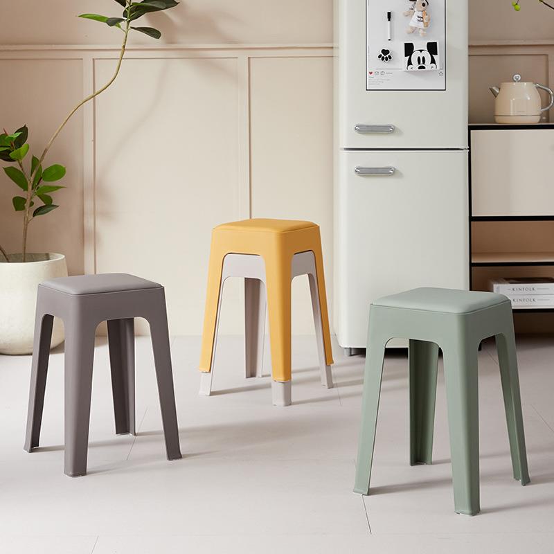 塑料方凳时尚简约家用加厚凳子彩色可叠放餐桌凳等位皮革坐垫等位