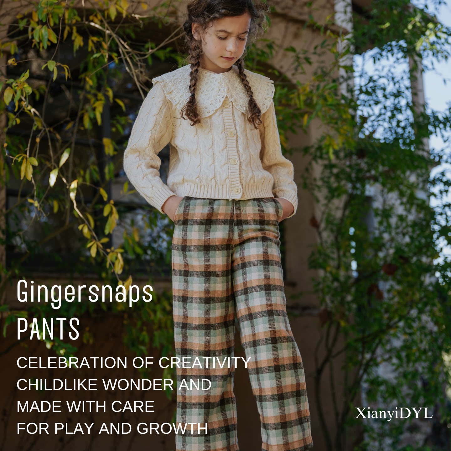 Gingersnaps秋冬现货女童女宝纯棉羊毛格纹小动物可爱长裤背带裤图片