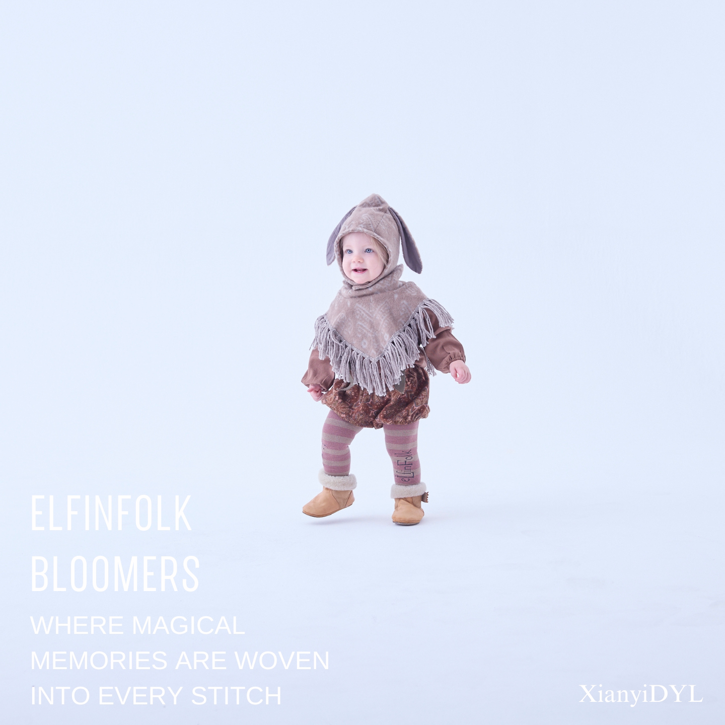 Elfinfolk日本25AW男宝女宝纯棉周岁生日复古背带裤可调节短裤图片