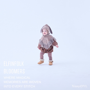 Elfinfolk日本25AW男宝女宝纯棉周岁生日复古背带裤可调节短裤