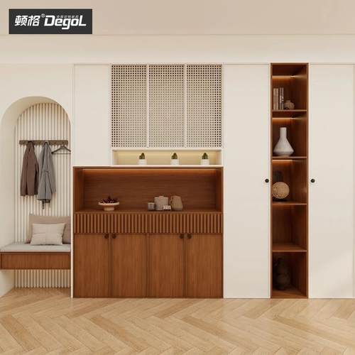 顿格新中式中古风复古入户玄关柜换鞋凳多功能组合柜整体全屋定制