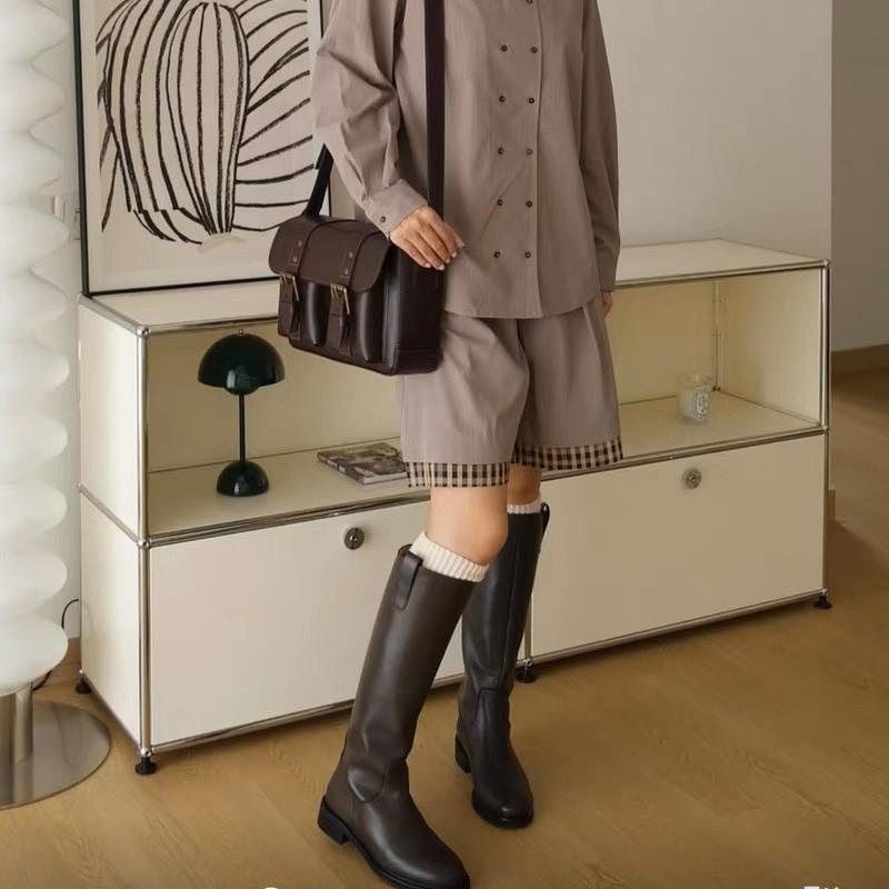牛皮版~今年流行的长靴女秋冬显瘦不过膝骑士靴后拉链真皮高筒靴