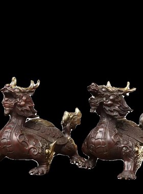 纯黄铜八卦龙头龟吉祥瑞兽摆件室内客厅桌面家用铜龙龟工艺品摆设