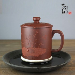 紫砂杯朱泥手工紫砂杯泡茶带盖杯子小号养生主人杯小茶杯子