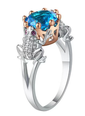 wish跨境热销饰品创意双色青蛙蓝锆石戒指欧美流行配饰批发