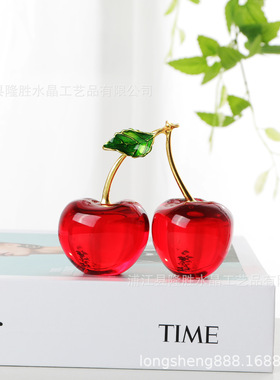 轻奢水晶大红樱桃摆件创意工艺品客厅卧室家居装饰亚马逊跨境