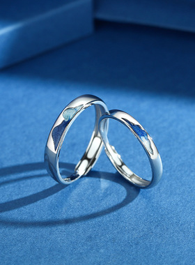 s925纯银云海之际情侣戒指男女学生对戒开口可刻字指环创意银戒