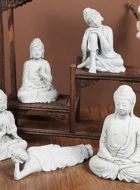 中式禅意佛像坐姿摆件国潮青砂石玄关造景工艺品创意家居桌面