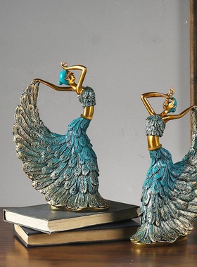 创意复古孔雀舞女郎人物树脂工艺品家居客厅桌面玄关酒柜装饰