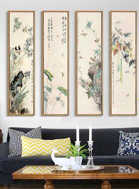 餐新中式客厅装饰画四联画花鸟厅挂现代酒条店玄VYR关走廊壁画长