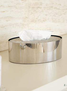 现代轻奢条纹不软锈纸CZN钢马毛巾巾盒高档家居装桌面搭配纸盒摆