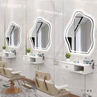 发店镜台圆镜子理理发店镜985柜子子一体挂墙美发壁店带灯挂烫染