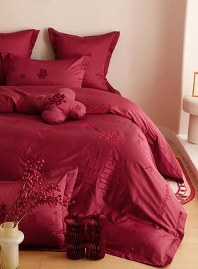 高端婚庆14婚0S长绒棉四TXD笠红件套纯棉全棉结房喜字床款色新婚