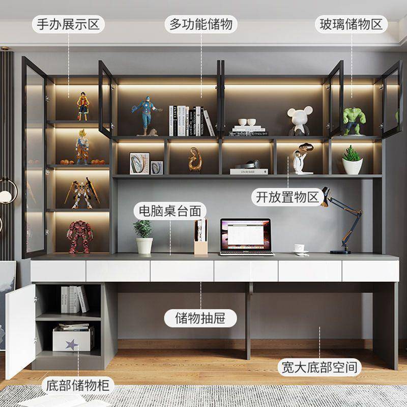 书书架一体桌双人轻用YIU奢办公带玻璃桌书柜电桌脑桌家台式学习m