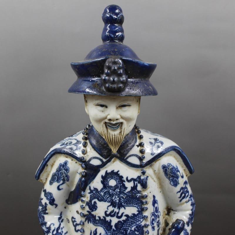 光绪青古花雕塑人物正像清仿工艺老1货瓷器雍摆件古董古玩收藏