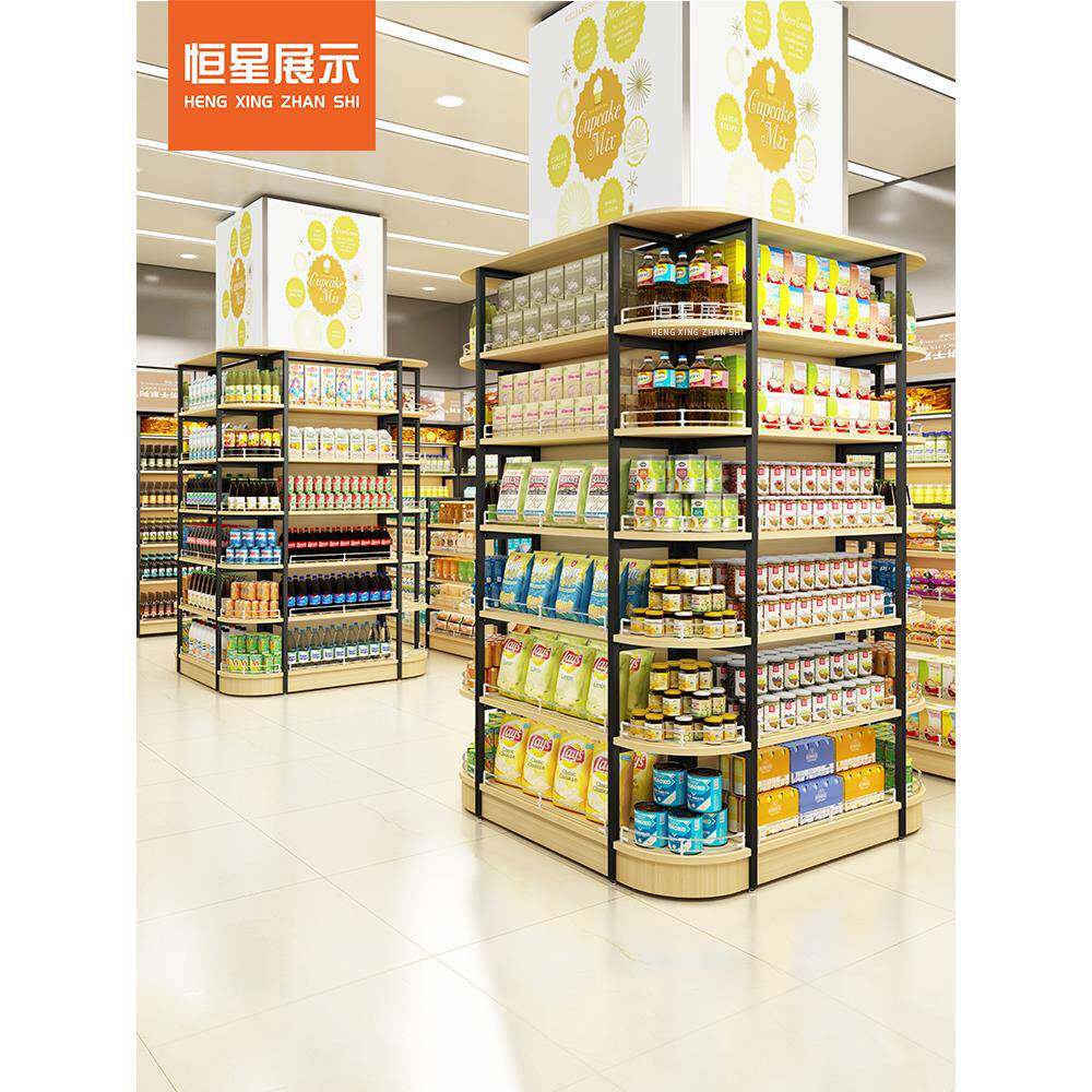 I子JO恒星超市便利店钢木组柱合包柱围住货架中TRU间5多功能展示