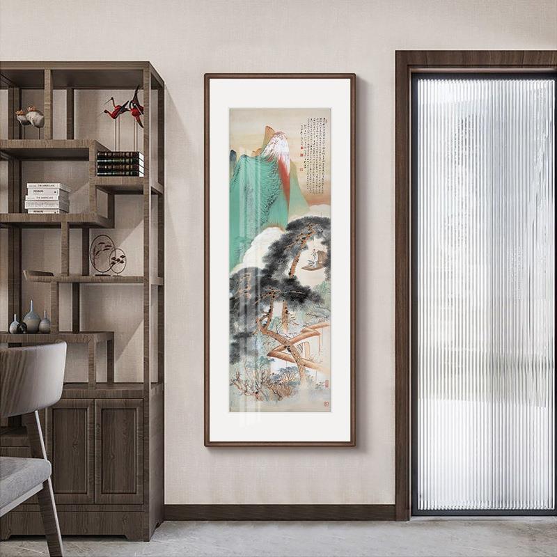 彩张墨大千典国经画山水画新DWX中式玄关挂画走廊过道尽头竖版装