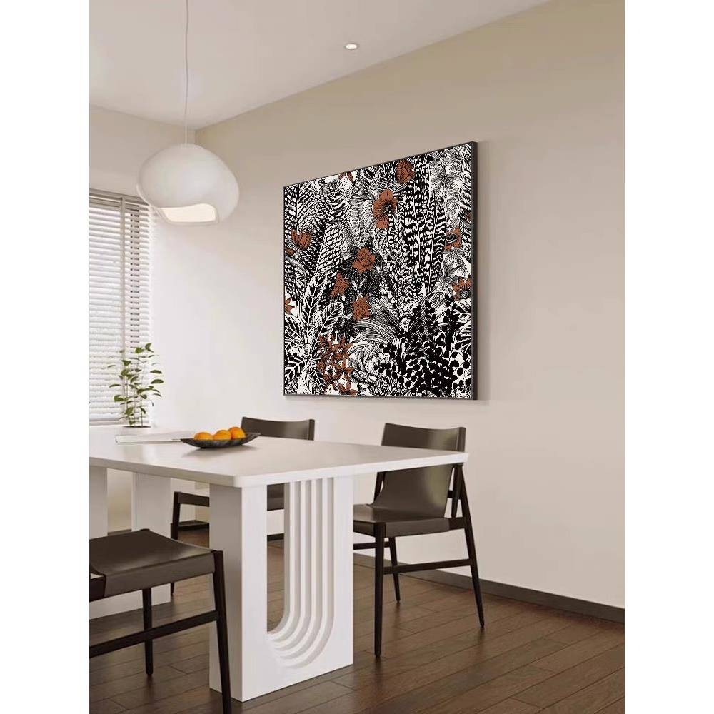 简美复古正方形客厅玄关装饰画植物花卉抽象餐厅饭厅挂画卧室壁画图片