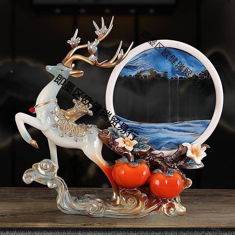 简RNX约现代鹿事如意沙流漏沙画摆件玄关酒电视柜装饰柜事品