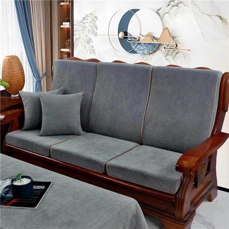 #实木HSO质沙发垫带靠四背体加厚中式季滑老防式春秋椅海绵连坐