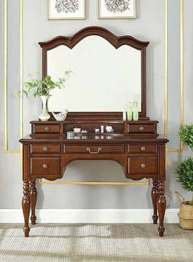 美妆式梳妆台实木化台小户型卧室电脑书桌镜家74442用带桌子欧式
