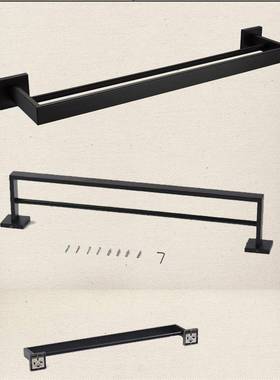 出德国黑色毛巾口双杆卫生间毛v265巾架304锈不毛巾挂钢双杆黑色