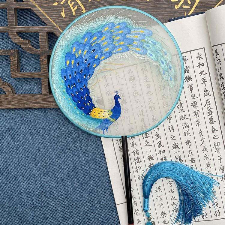 浅竺苏州纯双面扇绣花复团古风汉服舞扇国风长柄蹈扇RAB子工古艺