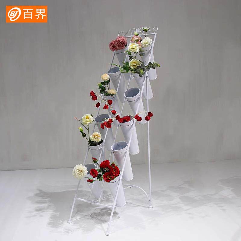 花阶店鲜花展架多层梯铁艺花架子户示外BJ202505养花桶插花筒落地