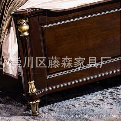.美式乡实木雕花布艺双人床1.8DTV米法式复村古做旧橡木15米床