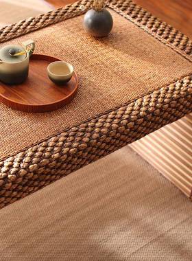 新中式工茶几飘窗榻榻茶椅组53351合手藤编桌草编米茶道桌休闲桌