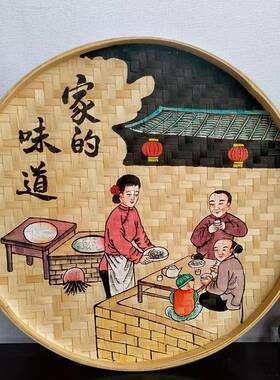 手绘墙竹编簸XYQ箕挂画农农庄家乐面装挂件墙壁挂饰饰饭店餐馆墙