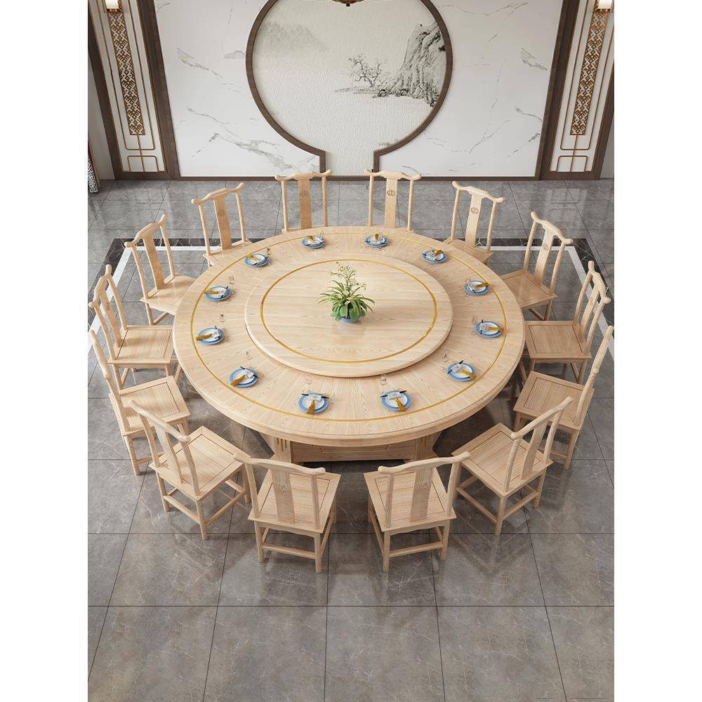 AL厢木酒店电动餐桌大圆实桌人DAT饭店包炉带电磁米自动旋转火