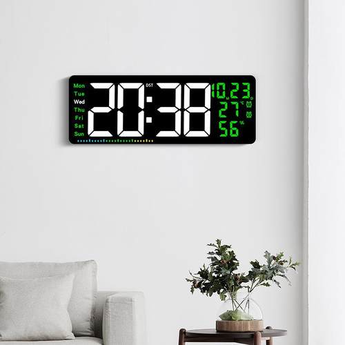 新创意客厅钟LE挂D子湿钟多功能彩色时NLN钟17.3寸温度闹钟6电661