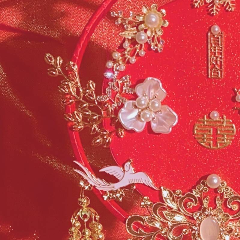 新娘喜扇秀禾服团扇结婚婚礼团扇古风扇子出嫁扇喜字扇中式手捧花