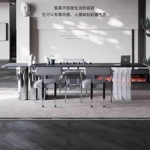 润盛意式 亚克力奢岩板茶桌VIE椅组合办公室轻茶台家广现代用简约