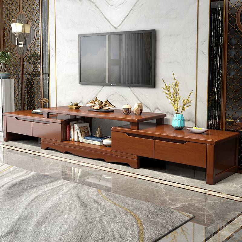 实木电视柜茶几组合现代简约客厅小户型新中式可伸缩地柜储收纳