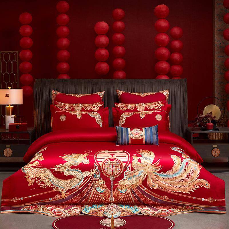 高GER轻奢长绒棉龙凤重红工刺端绣棉四件套结婚陪嫁全大色多件套