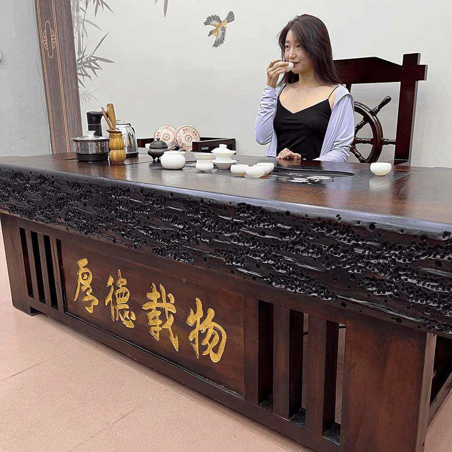 船木茶桌组合LDB厅家用实客木茶几茶具茶套装一体办公室豪华网椅