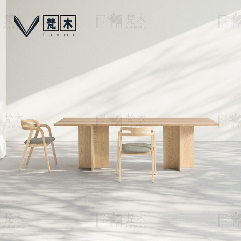 需定制北欧现代实木会议桌公司定制办公洽谈桌设计师原木办公桌大